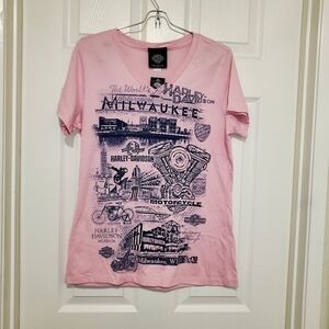 Harley Davidson Wisconsin Museum V-neck Tee Woman’s Sz Medium